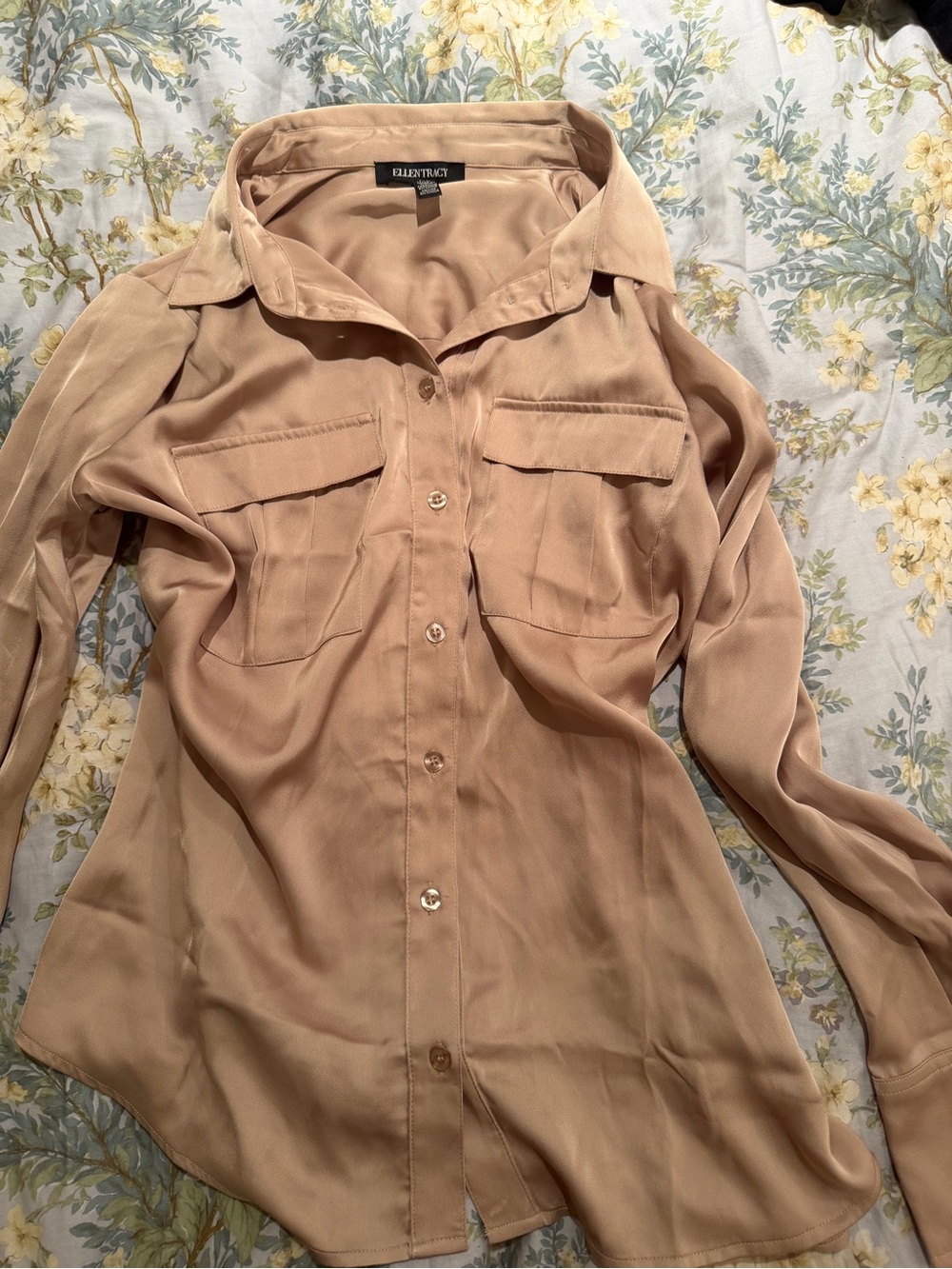 Ellen Tracy Tan Button-Front Utility Blouse